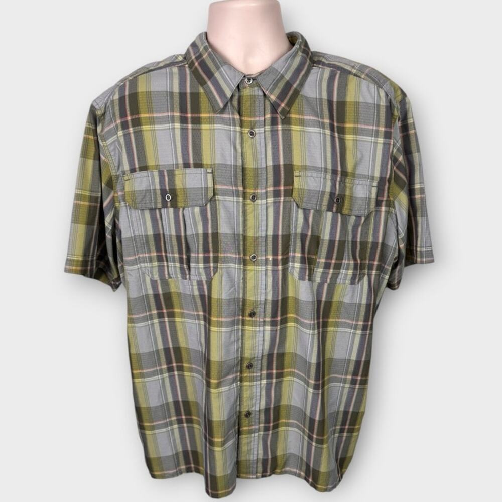 Falls Creek Mens XL Performance Nyon Polyester Green Short Sleeve Plaid Shirt